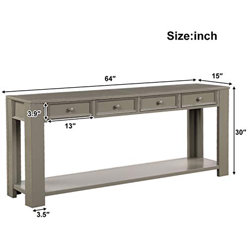 P PURLOVE Console Table for Entryway Hallway Easy Assembly 64" Long Sofa Table with Drawers and Bottom Shelf (64", Distressed Black)