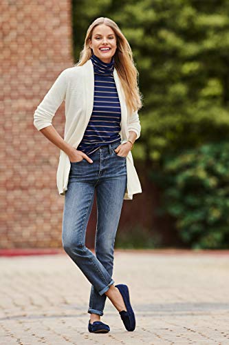 Lands' End Women LWCM Shaped Turtleneck Ivory/Charcoal Heather Stripe Petite Large