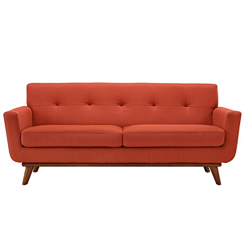 Modway Engage Mid-Century Modern Upholstered Fabric Loveseat In Atomic Red