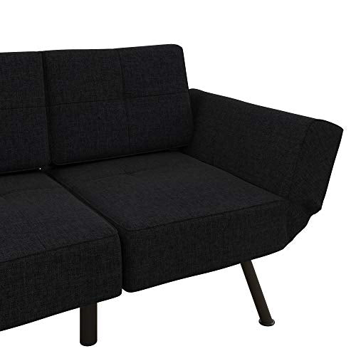 REALROOMS Euro Loveseat Futon, Reclining Sofa and Couch with Magazine Storage Pockets, Dark Gray Linen
