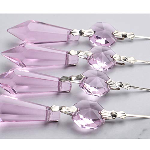 20 Pieces Chandelier Icicle Crystal U-Drop Prisms Lamp Parts Glass Pendants Beads for Wedding, Party or Holiday Decoration, 37mm, Pink