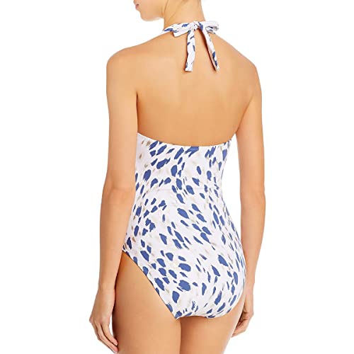 La Blanca Women's Standard V-Front Keyhole Halter One Piece Swimsuit, Blue Moon//Brushstroke Petals, 16
