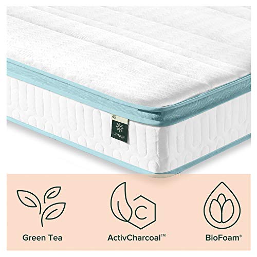 Zinus 8 Inch Mint Green Memory Foam Hybrid Spring Mattress, Twin