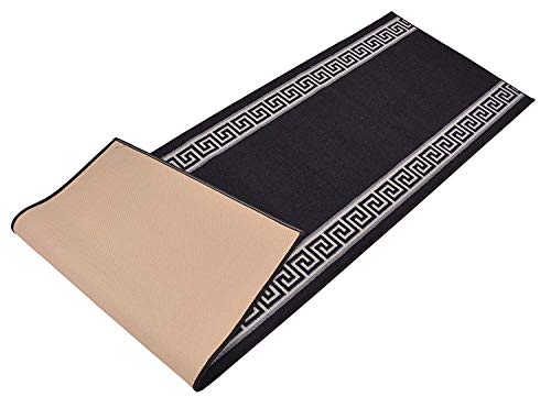 Custom Size Runner Rug Meander Design Roll Runner 26 Inch Wide x Your Length Size Choice Slip Skid Resistant Latex Back Cut to Size (Black, 24 ft x 26 in)