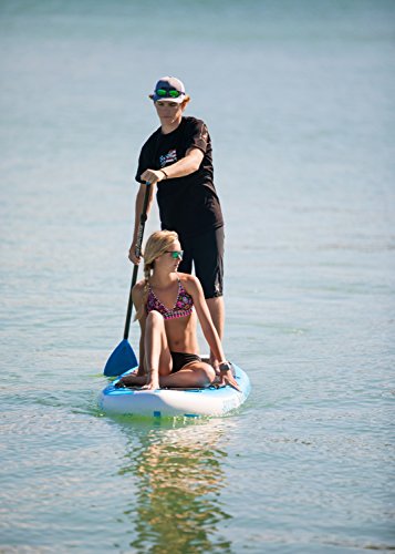 iROCKER All-Around Inflatable Stand Up Paddle Board 11' Long 32" Wide 6" Thick SUP Package (White/Blue Stripe 2018)
