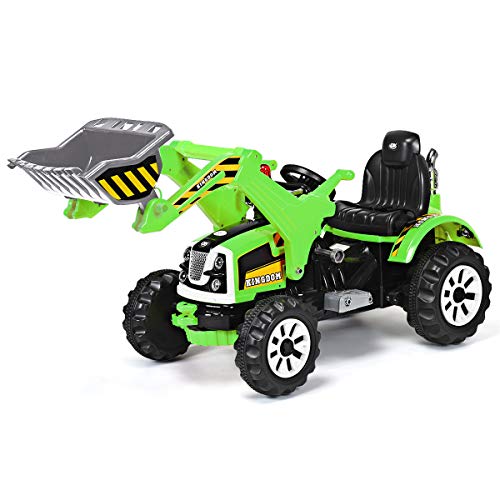 Costzon 12V Battery Powered Kids Ride On Excavator, Electric Truck with High/Low Speed, Moving Forward/Backward, Front Loader Digger (Green)