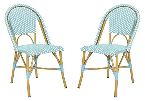 Safavieh FOX5210J-SET2 Collection Salcha Teal, White and Light Brown Indoor/Outdoor French Bistro Stacking Side Chair