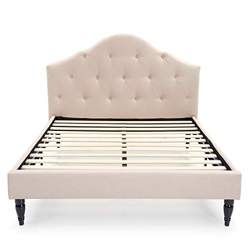 Classic Brands Winterhaven Upholstered Platform Bed | Headboard and Metal Frame with Wood Slat Support, Queen, Grey