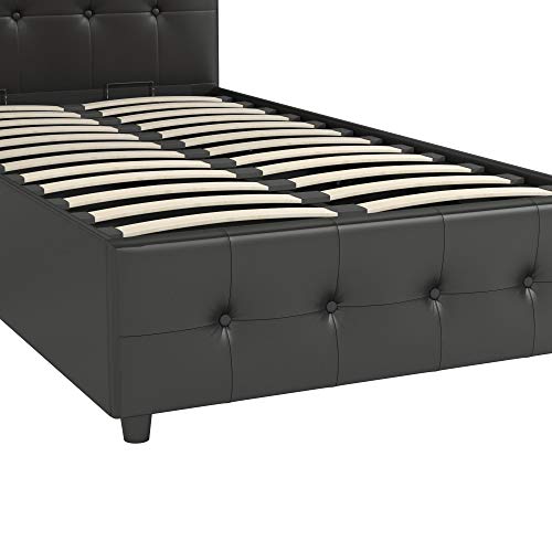 DHP Cambridge Bed w Storage, Twin Size, Black Faux Leather Upholstered