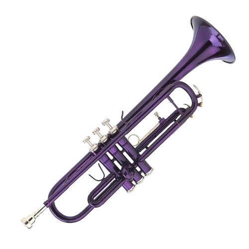 Mendini MTT-PL Purple Lacquer Brass Bb Trumpet + Tuner, Case, Stand, Mouthpiece, Pocketbook & More - MTT-PL+SD+PB+92D