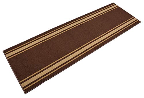 Custom Size Solid Border Roll Runner 32" W x Your Length Choice Slip Resistant Rubber (Brown w/ Beige Border 32 ft x 32")