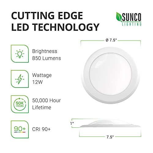 Sunco Lighting 24 Pack 5 Inch / 6 Inch Flush Mount Disk LED Downlight, 12W=75W, 5000K Daylight, 850 LM, Dimmable, Hardwire 4/6" Junction Box, Recessed Retrofit Ceiling Fixture