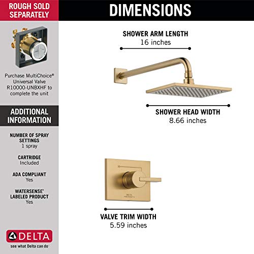 Delta Faucet Vero 14 Series Single-Function Shower Trim Kit with Single-Spray Touch-Clean Rain Shower Head, Champagne Bronze, 2.0 GPM Water Flow, T14253-CZ-WE (Valve Not Included)