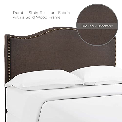 Modway Curl Upholstered Linen Queen Headboard Size With Nailhead Trim and Curved Shape in Dark Brown Fabric