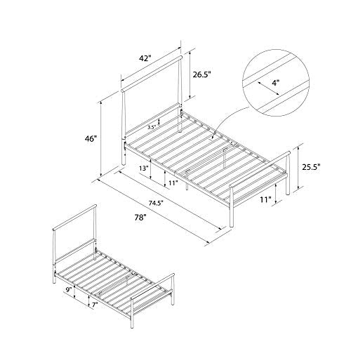 DHP Calixa Modern Metal Bed Frame, Industrial Minimalist Design, Twin, Black Platform