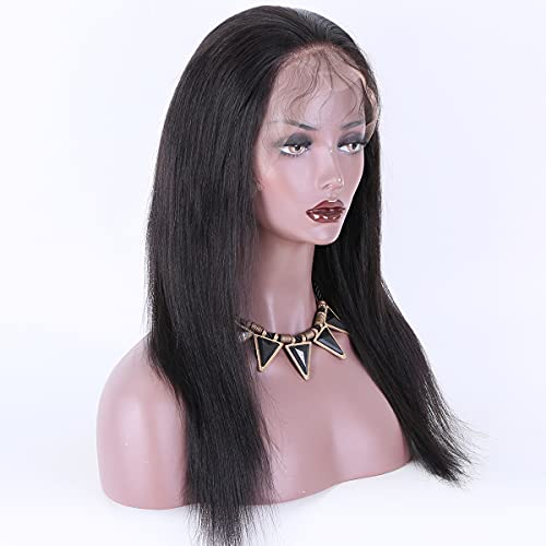 KUN Hair 360 Lace Front Wigs Human Hair Wigs Brazilian Virgin Human Hair Wig with Baby Hair Light Yaki Straight 360 Lace Wigs Free Part 150% Density 16 Inches Natural Color