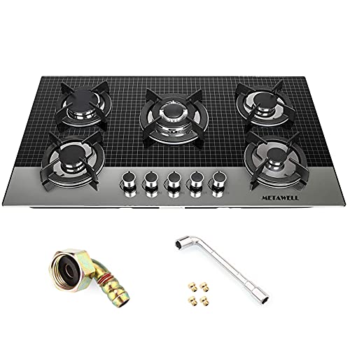 Brand New 35.5 inch Checked Glass 5 Burner Built-In Stove NG Gas Cooktops Cooker