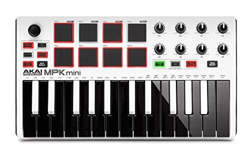 Akai Professional MPK Mini MKII White | 25-Key Ultra-Portable USB MIDI Drum Pad, VIP Software Download Included - Limited Edition