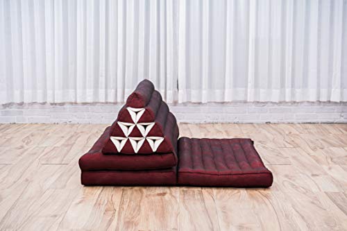 Leewadee 3-Fold Mat XXL with Triangle Cushion – Firm TV Pillow, Foldable Mattress with Cushion Made of Eco-Friendly Kapok, 67 x 31 inches, red