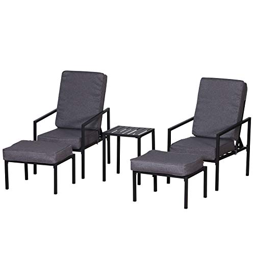 Outsunny 5-Piece Outdoor Occasional Lounge Chair Set with 2 Chairs, 2 Footrests, and a Coffee Table, Cushions Included