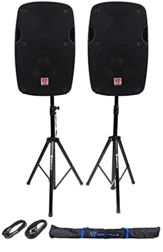 2) Rockville SPG84 8 Passive 800W DJ PA Speakers 4 Ohm 2) Stands+2) Cables+Case
