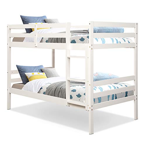 Costzon Twin Bunk Bed, Solid Hardwood with Ladder and Safety Rail, (White)