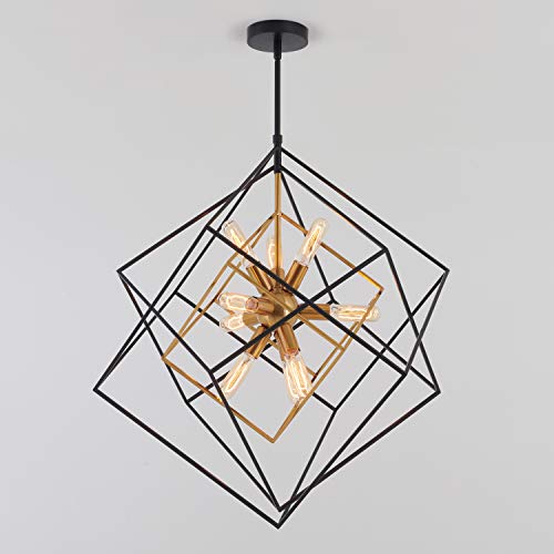 Artika Imperium Industrial Design 9-Light Chandelier 25W, Aged Brass Finish with Black Accents