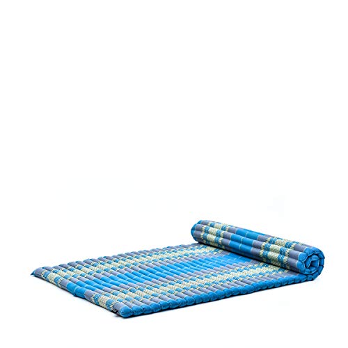 LEEWADEE Rollable Floor Mat L – Comfortable and Rollable Thai Mattress, Soft Massage Mat Filled with Eco-Friendly Kapok, Perfect to Use as a Sleeping Mat 75 x 41 inches, Light Blue