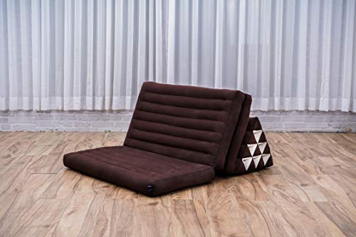 Leewadee Foldout Triangle Thai-Cushion Floor-Seat with Back-Rest TV Pillow Lounge-r Foldable Out-Door Mattress, 31.5x67x15 inches, Kapok, Black red
