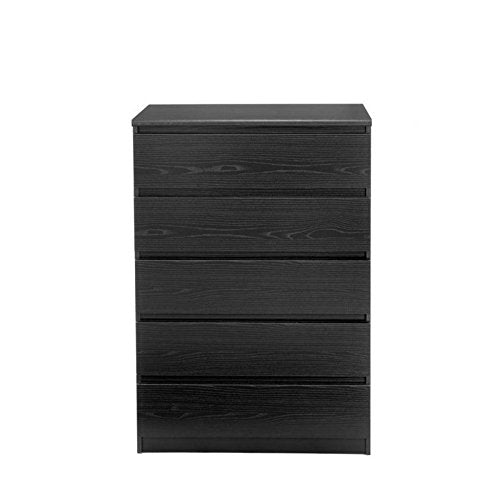 Laguna 5 Drawer Dresser Chest Black Wood Grain Bedroom Furniture