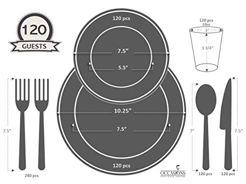 " OCCASIONS" 960pcs set (120 Guests)-Vintage Wedding Party Disposable Plastic Plates -120 x 10.25'' + 120 x 7.5''+Silverware+Gold rim Cups+Napkins (Blossom Blush & Gold)