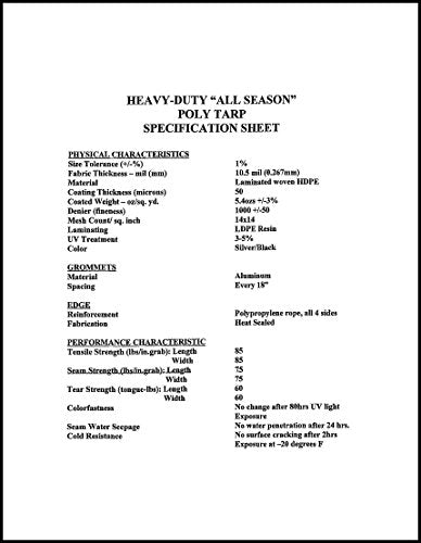 100x100 Heavy Duty Silver/Black Poly Tarp - 14x14 Weave - Special U.V. Coating - 24" Grommets