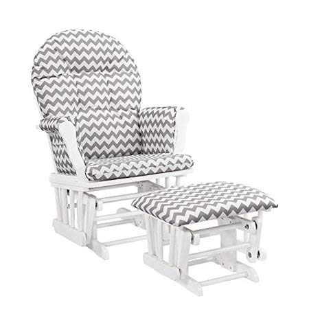 Windsor Glider and Ottoman - White Finish and Gray Chevron Cushions