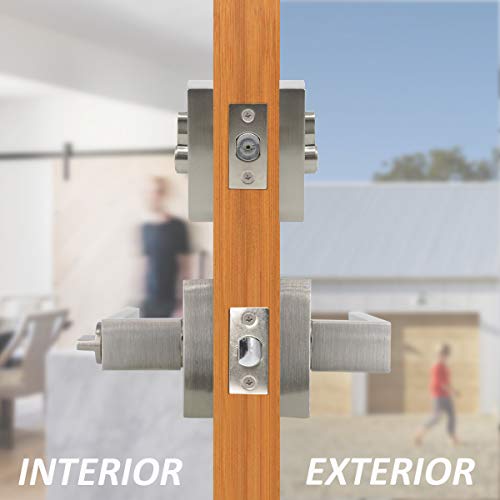 10 Sets Entry Door Handles with Single Cylinder Deadbolt for Exterior Front Doors, Satin Nickel Finish Keyed Alike Leversets, Come with Same Keys, Contractor Pack of 6