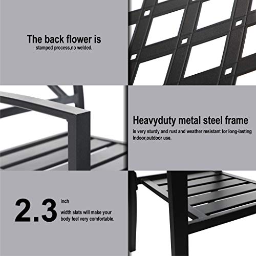 PHI VILLA Outdoor Patio Dining Set of 7 with Metal 60"x38" Rectangular Dining Table and Bistro Chairs - Black