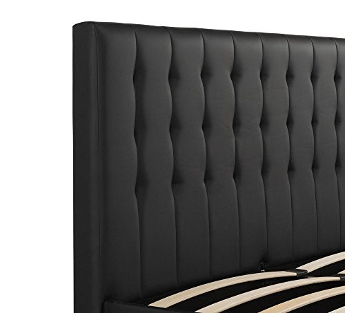 DHP Emily Upholstered Faux Leather Platform Bed with Wooden Slat Support, Tufted Headboard, Twin Size - Black