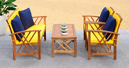 Safavieh PAT7008D Collection Fontana Teak Look 4 Pc Outdoor Set, Natural/Yellow