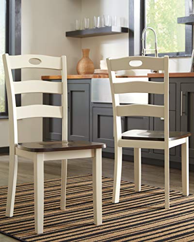 Signature Design by Ashley Woodanville Cottage Ladderback Dining Chair, 2 Count, Cream & Brown