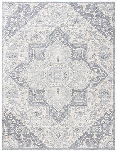 SAFAVIEH Brentwood Collection BNT816B Oriental Medallion Non-Shedding Living Room Bedroom Dining Home Office Area Rug, 9' x 12', Grey / Cream