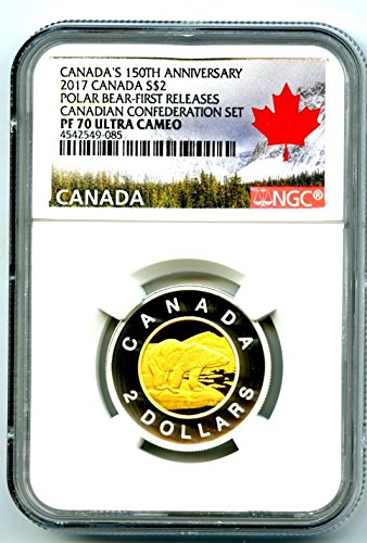2017 Canada Silver Proof 150TH ANNIVERSARY Toonie Two Dollar Gilt Gold Polar Bear FIRST RELEASES $2 PF70 NGC