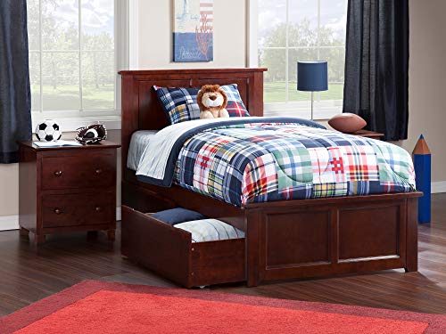 Atlantic Furniture Madison Platform Matching Foot Board and 2 Urban Bed Drawers, Twin XL, Walnut