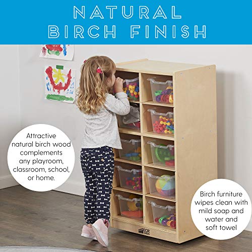 ECR4Kids Birch 10 Cubby Tray Cabinet W/ Scoop Front Bins Kids Toy Storage Organizer Hardwood For School Supplies