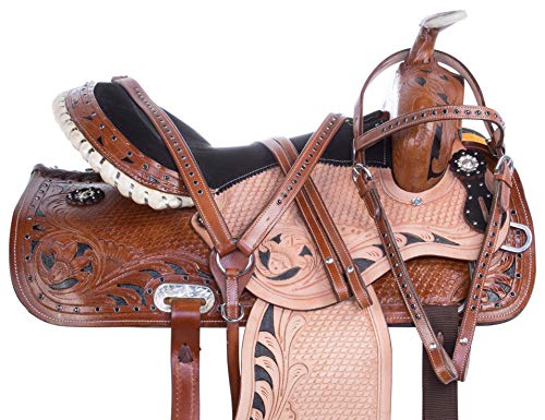 Acerugs 14” 15” 16” 17” Blue Black Pink Purple Western Inlay Barrel Racing Show Horse Saddle TACK Set Premium Leather (Wings, 14)
