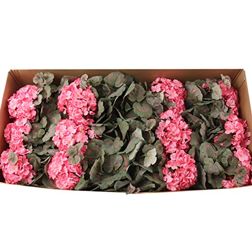 Larksilk Pink Artificial Geranium Flower Bush | Decorative Silk Artificial Plant Perfect for Outdoors or Indoor Décor, 18-Inch Tall, 12-Pack