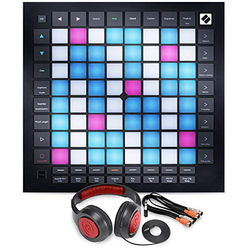 Novation Launchpad Pro MK3 MIDI Controller and Grid Instrument with Ableton Live and with Samson Stereo Headphones + Cable + Fibertique Cleaning Cloth