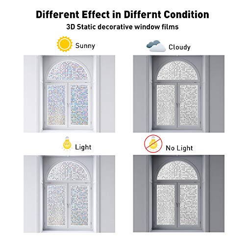 LEMON CLOUD Mosaic Window Film Privacy Frosted Stained Glass Rainbow Static Cling Decorative No Glue Removable Self Adhesive Anti UV Window Sticker for Glass (17.5" x 78.7", 3D Mosaic)