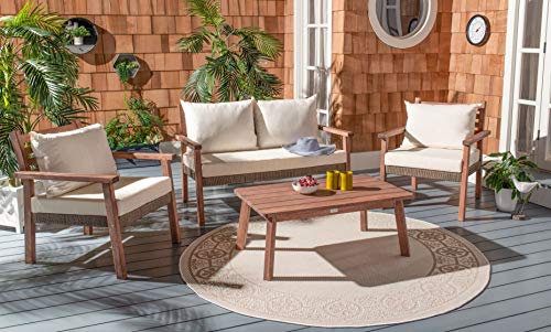 Safavieh PAT7051A Collection Reid Grey Wash 4-Piece Outdoor Patio Set, Natural/Beige