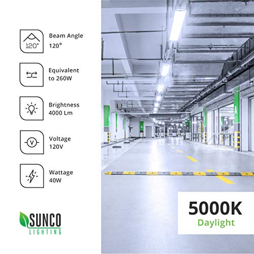 Sunco Lighting 10 Pack Industrial LED Shop Light, 4 FT, Linkable Integrated Fixture, 40W=260W, 5000K Daylight, 4000 LM, Surface + Suspension Mount, Pull Chain, Utility Light, Garage- Energy Star