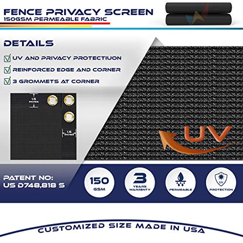 Windscreen4less Heavy Duty Privacy Screen Fence in Color Solid Black 6' x 140' Brass Grommets 150 GSM - Customized Size