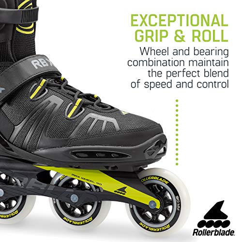 Rollerblade RB XL Men's Adult Fitness Inline Skate, Black and Lime, High Performance Inline Skates, 17.5